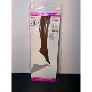 On The Go! Womens Knee High Hosiery Sheer Coffee One Size Fits 8.5-11 1 Pair NEW